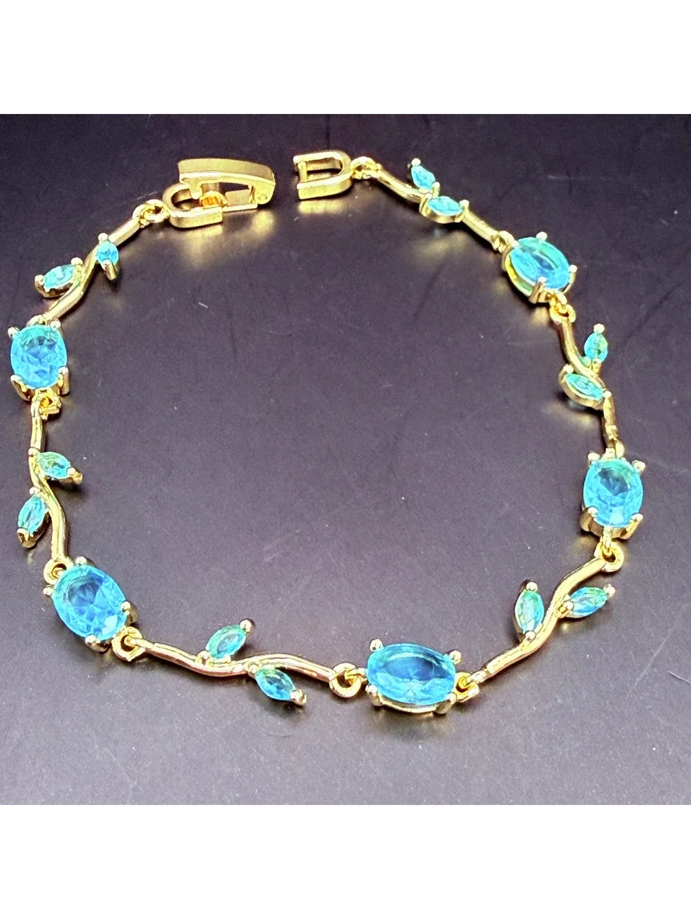 candy+clover aqua tulip vine gold tone bracelet